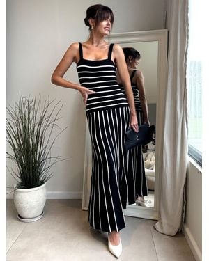 Style Cheat Mono Stripe Knit Midi Dress - Black