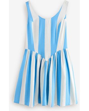 Next Sleeveless Scoop Neck Waisted Mini Dress - Blue