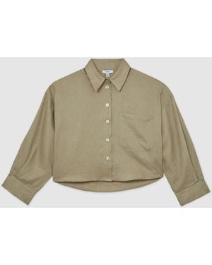 Reiss Linen Oversize Cropped Shirt - Natural