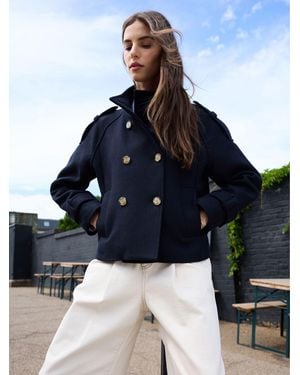 Baukjen Ally Wool Blend Short Trench Coat - Blue