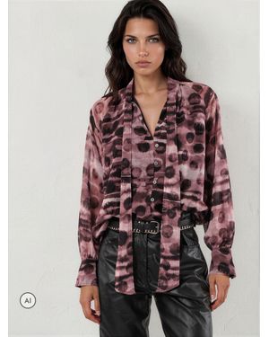 Religion Liv High Neck Button-Thru Blouse With Tie Sash - Brown