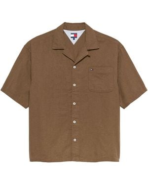 Tommy Hilfiger Linen Blend Short Sleeve Shirt - Brown