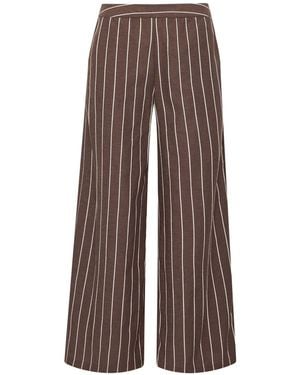 M Com Linen Blend Wide Leg Trousers - Brown