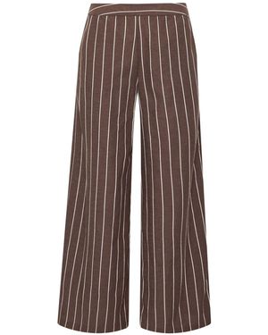 M Com Linen Blend Wide Leg Pants - Brown