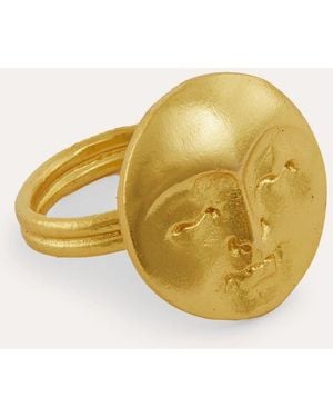 Ottoman Hands Tone Moon Face Ring - Yellow