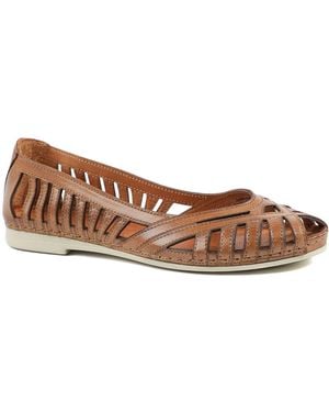 Pavers Leather Cut Out Peep Toe Flats - Brown