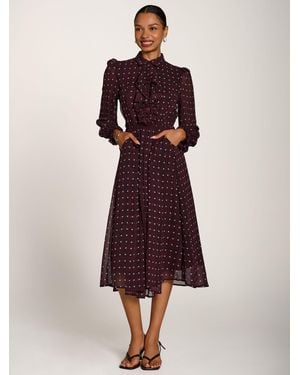 Jolie Moi Chiffon Print Ruffled Shirt Dress - Red