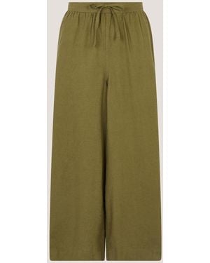 Monsoon Khaki Maisie Linen Blend Crop Wide Leg Pants - Green