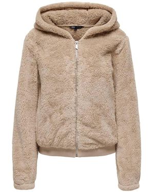 ONLY Natural Zip Through Hooded Teddy Jacket