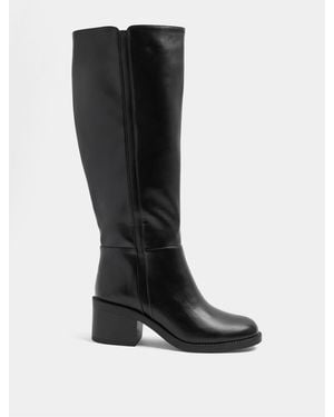 Yours Curve Faux Leather Knee High Boots - Black