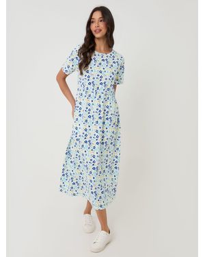 Threadbare Jersey Midi Smock Dress With Pockets - Blue