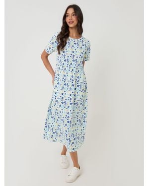Threadbare Jersey Midi Smock Dress With Pockets - Blue
