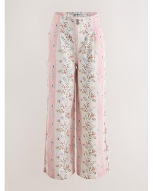 Cath Kidston Stripe Floral Wide Leg Jeans - Pink