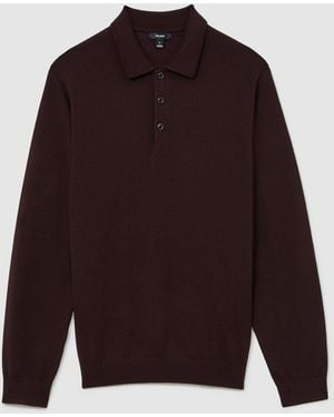 Reiss Trafford Merino Wool Long-Sleeve Polo Shirt - Red