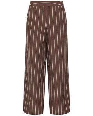 M Com Petite Stripe Wide Leg Pants - Brown