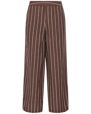 M Com Petite Stripe Wide Leg Pants - Brown