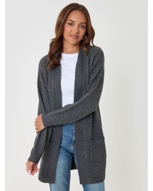 Threadbare Dark Longline Knitted Cardigan - Grey