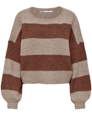 ONLY Striped Boat Neck Knitted Sweater - Brown