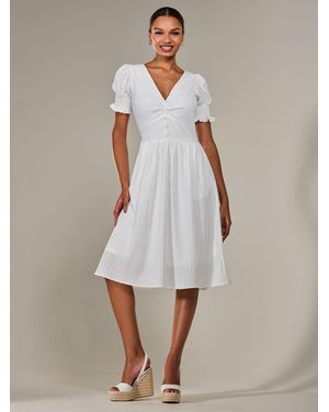 Jolie Moi Puff Sleeve Midi Dress - White