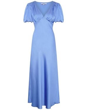 OMNES Rosie Ruched Puff Sleeve Dress - Blue
