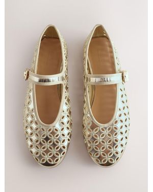Next Standard Fit Forever Comfort Broderie Mary Janes Shoes - Natural
