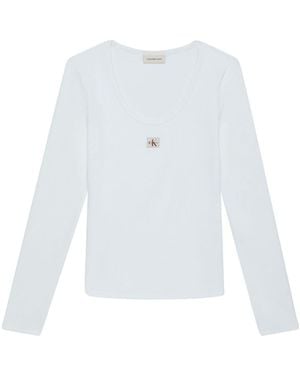 Calvin Klein Ribbed Cotton Long Sleeve Top - White