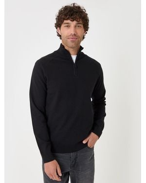 Threadbare Cotton Rich Textured Quarter Zip Sweater - Blue
