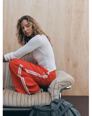 Self Wide Leg Viscose Blend Track Trousers With Side Stripe - Red