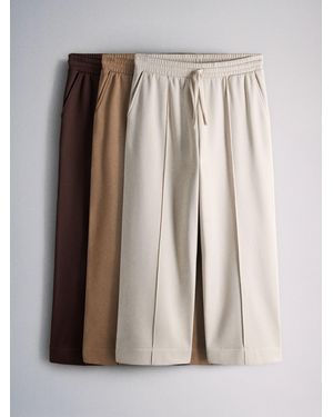 The Set 3 Pack Pintuck Sweat Joggers/Cream/Chocolate - Brown