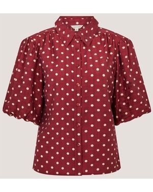 Monsoon Claire Puff Sleeve Polka Dot Shirt - Red