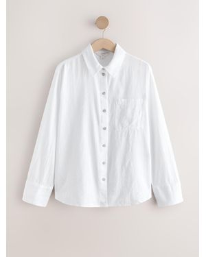 Next Relaxed Long Sleeve Shirt With Linen - White