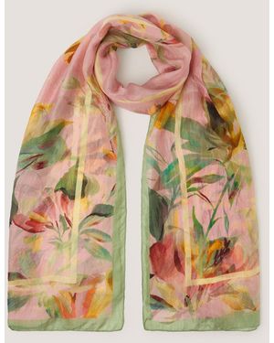 Monsoon Aimee Lou Large Floral Silk Scarf - Pink