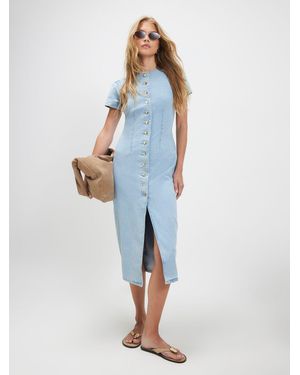 River Island Button Cap Sleeve Denim Mini Dress - Blue