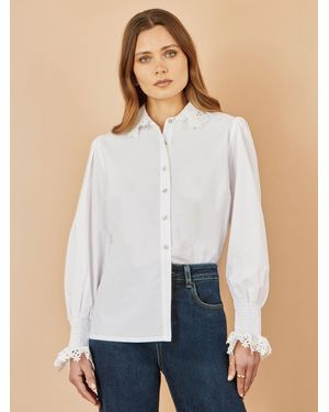 Yumi' Lace Trim Shirt - White
