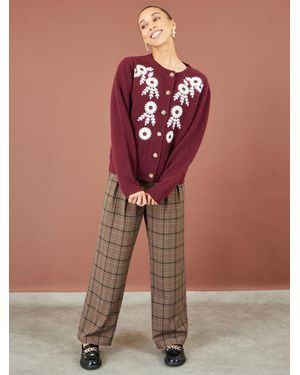 Yumi' Check Wide Leg Pants - Brown