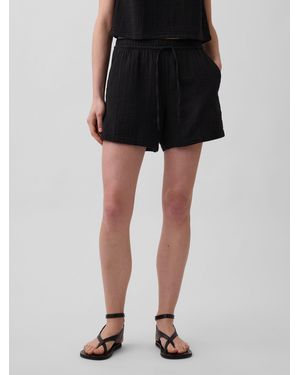 Gap Relaxte Shorts Aus Baumwollgaze Mit Mittelhohem Bund 4 Zoll - Schwarz
