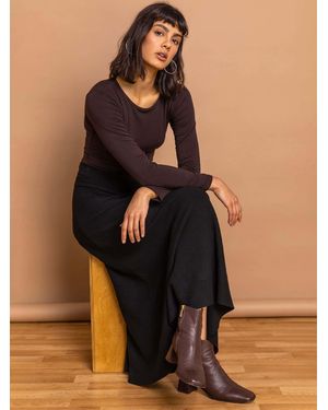 Roman Knitted Midi Stretch Skirt - Black