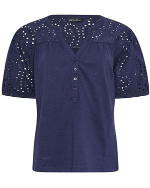 M Com Broderie Half Placket Top - Blue