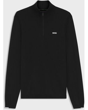 BOSS Regular Fit Ever Quarter Zip Sweater - Black