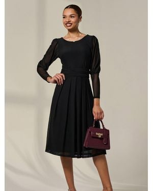 Jolie Moi Mesh Puff Long Sleeve Midaxi Dress - Black
