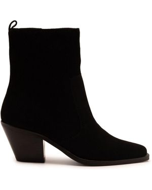 OFF THE HOOK Bridge Leather Block Heel Ankle Boots - Black