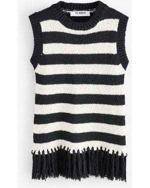4th & Reckless Striped Sleeveless Knitted Tassel Trim Top - Black