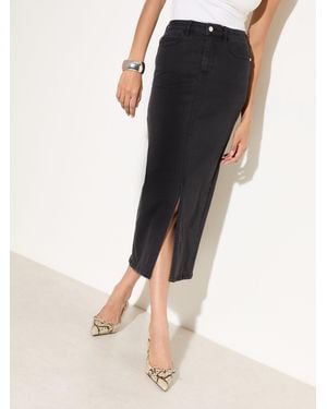 Friends Like These Split Front Denim Midi Skirt - Black