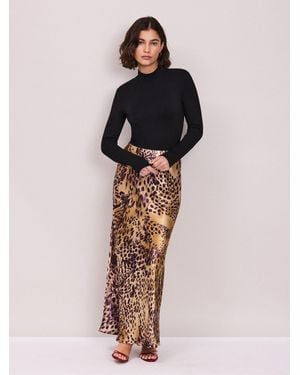 Ro & Zo Petite Animal Print Satin Skirt - Metallic
