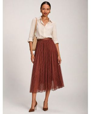 Jolie Moi Print Crinkle Mesh Midi Skirt - Red