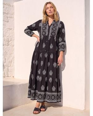Roman Baroque Border Midi Dress - Black