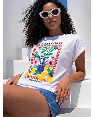 Roman Placement Print Beaded T-Shirt - Grey