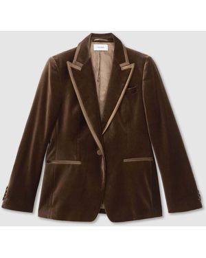Reiss Mocha Wren Petite Velvet Satin-Trim Single-Breasted Suit Blazer - Brown