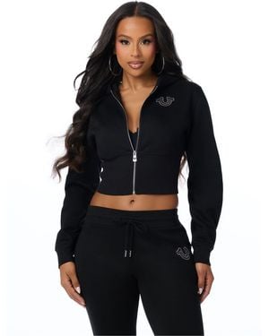 TRUE RELIGION Studded High Waistband Zip Up Hoodie - Blue