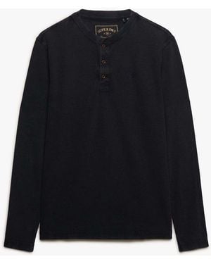 Superdry Waffle Long Sleeve Henley Top - Blue